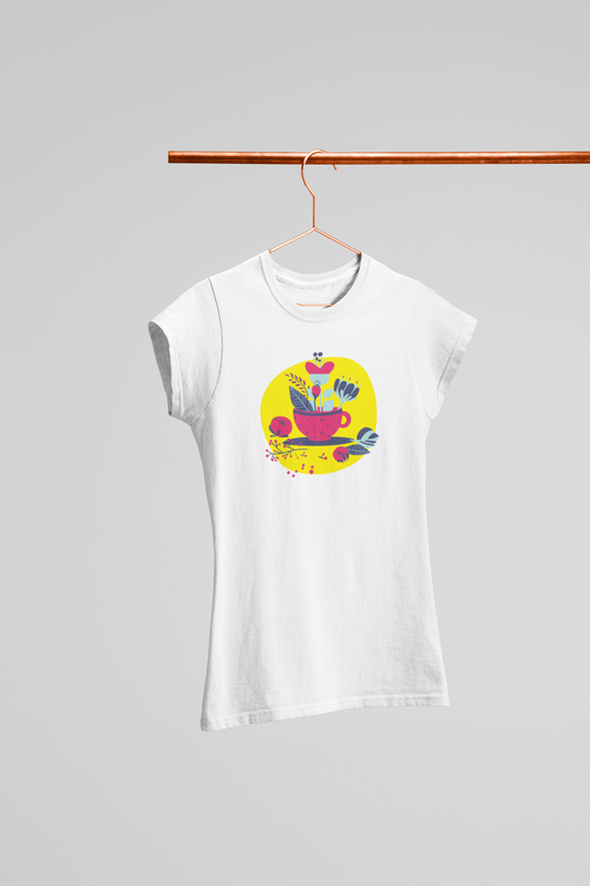 CUP AND FLOWER WOMEN T-SHIRT