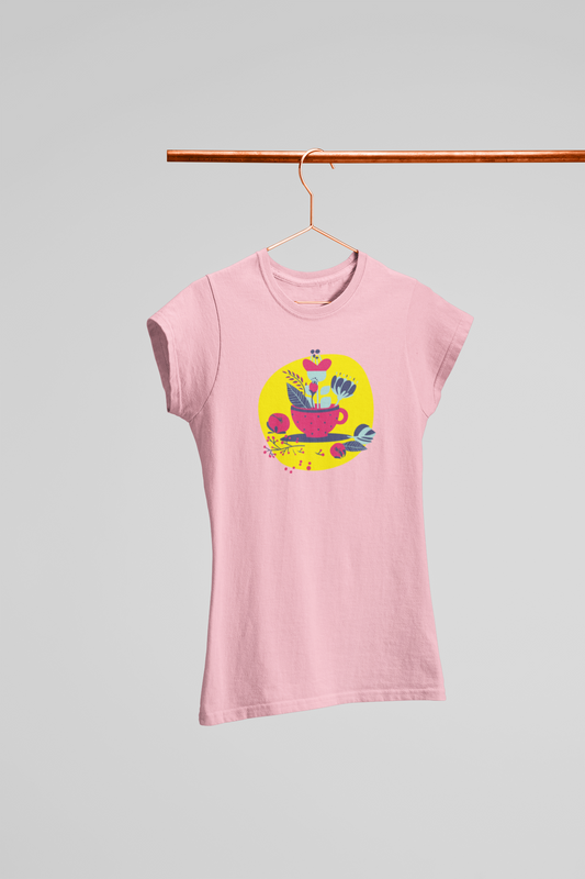 CUP AND FLOWER WOMEN T-SHIRT